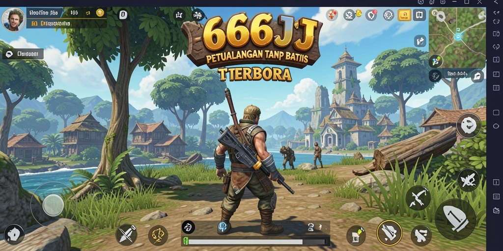Tangkapan layar gameplay 666J menampilkan petualangan di dunia terbuka.