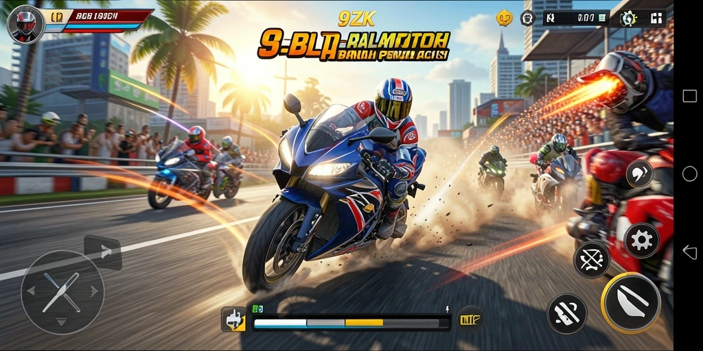 Gameplay seru balap motor dengan berbagai lintasan menantang.