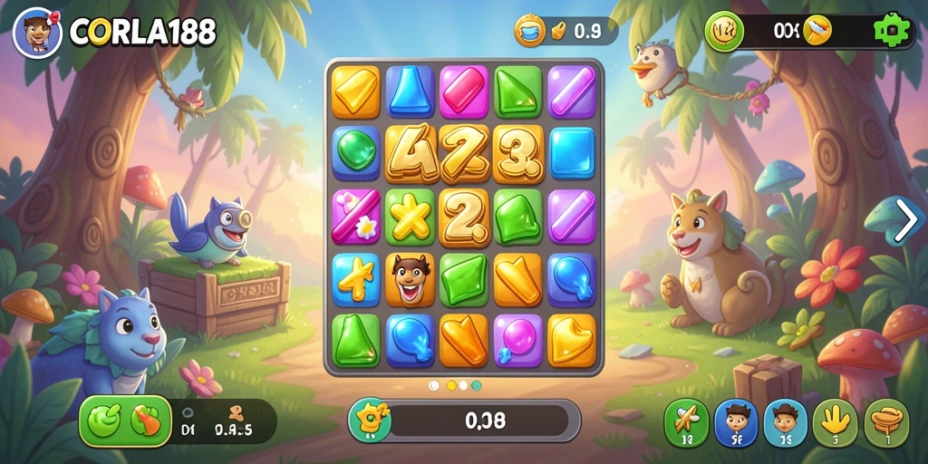 Screenshot CORLA188 menampilkan gameplay Match-3 yang menantang dan menarik.