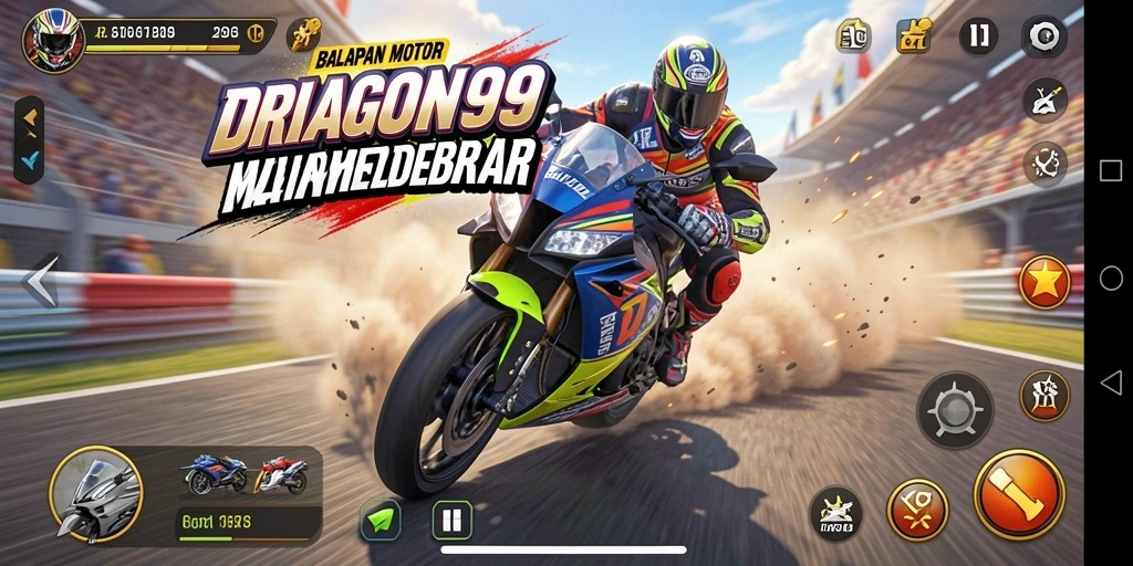 Screenshot gameplay DRAGON99 menampilkan balapan motor yang penuh aksi.