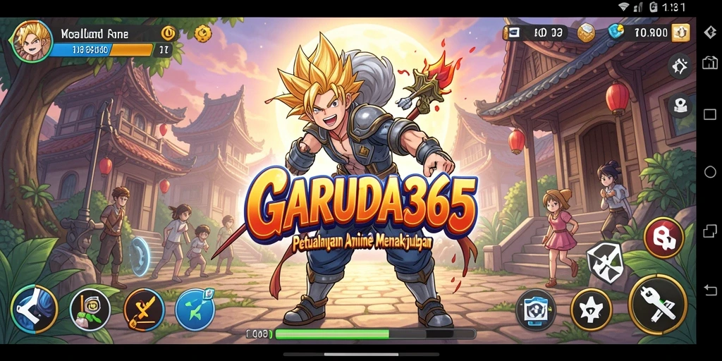 Screenshot menunjukkan aksi seru dari karakter anime dalam GARUDA365.