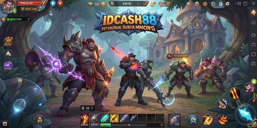 Menampilkan gameplay seru dan interaksi dalam IDCASH88 MMORPG.
