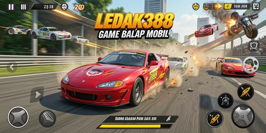 Tampilan screenshot LEDAK388 menampilkan aksi balap mobil yang mendebarkan.