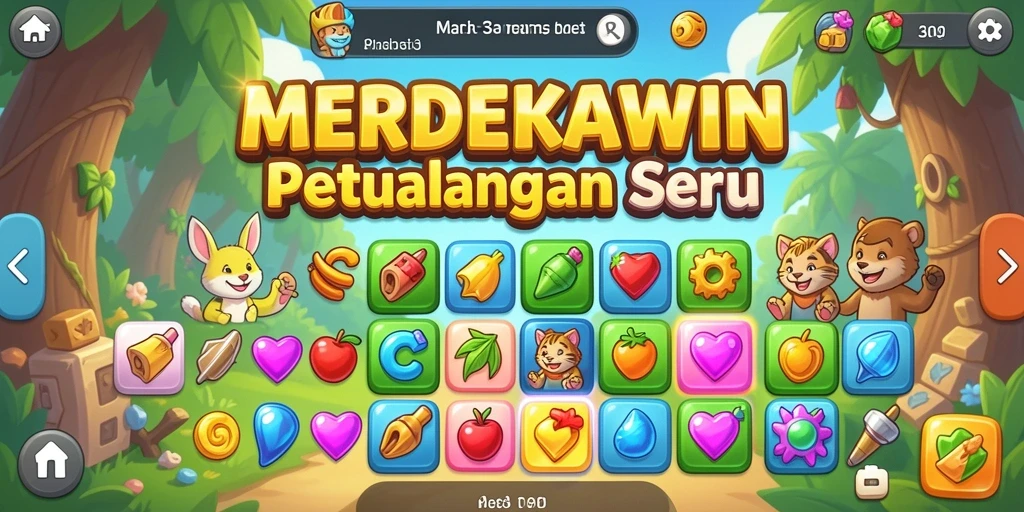 Tangkapan layar gameplay MERDEKAWIN yang menampilkan aksi match-3 yang seru.
