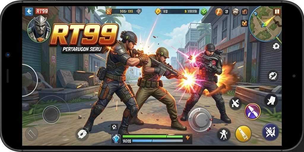 Screenshot RT99 menampilkan aksi pertempuran seru dalam TPS.