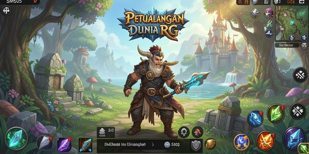 Screenshot gameplay SM605 yang menunjukkan pertempuran epik dan petualangan RPG.
