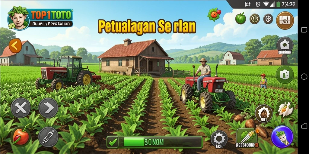 Screenshot menunjukkan petualangan menarik di lahan pertanian.